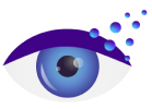 Icon of a blue eye with droplets on the top right