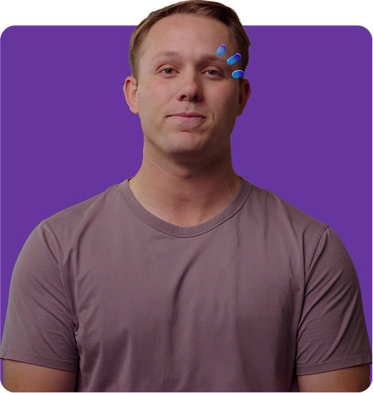Image of Zach with three drops above his eye