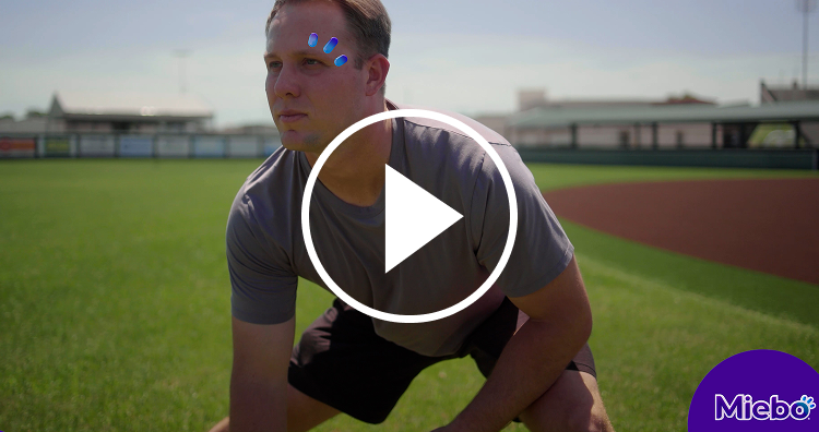 Video thumbnail with Miebo user Zach on a baseball field with three drops above his eye
