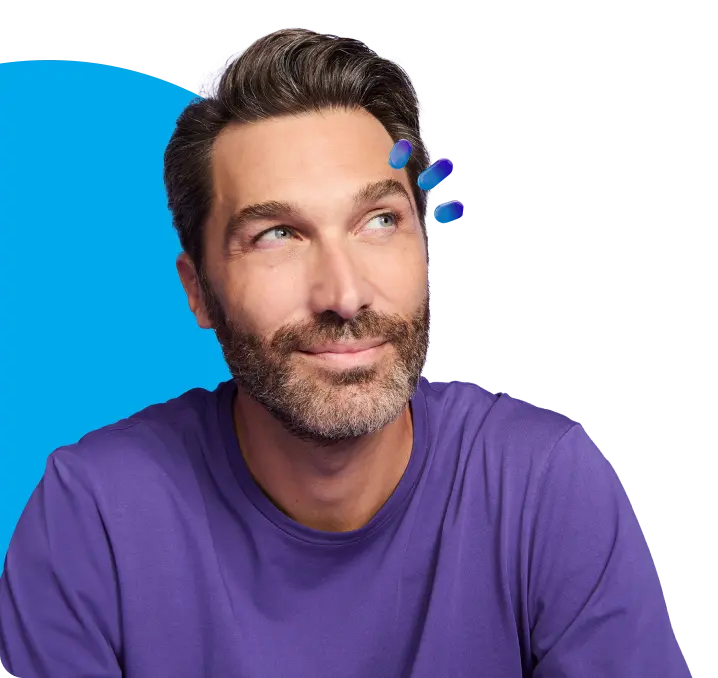  Man looking to the right with three drops next to his eye